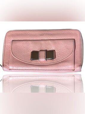 Chloe Lily Ribbon Wallet in Soft Pink Pebbled Leather